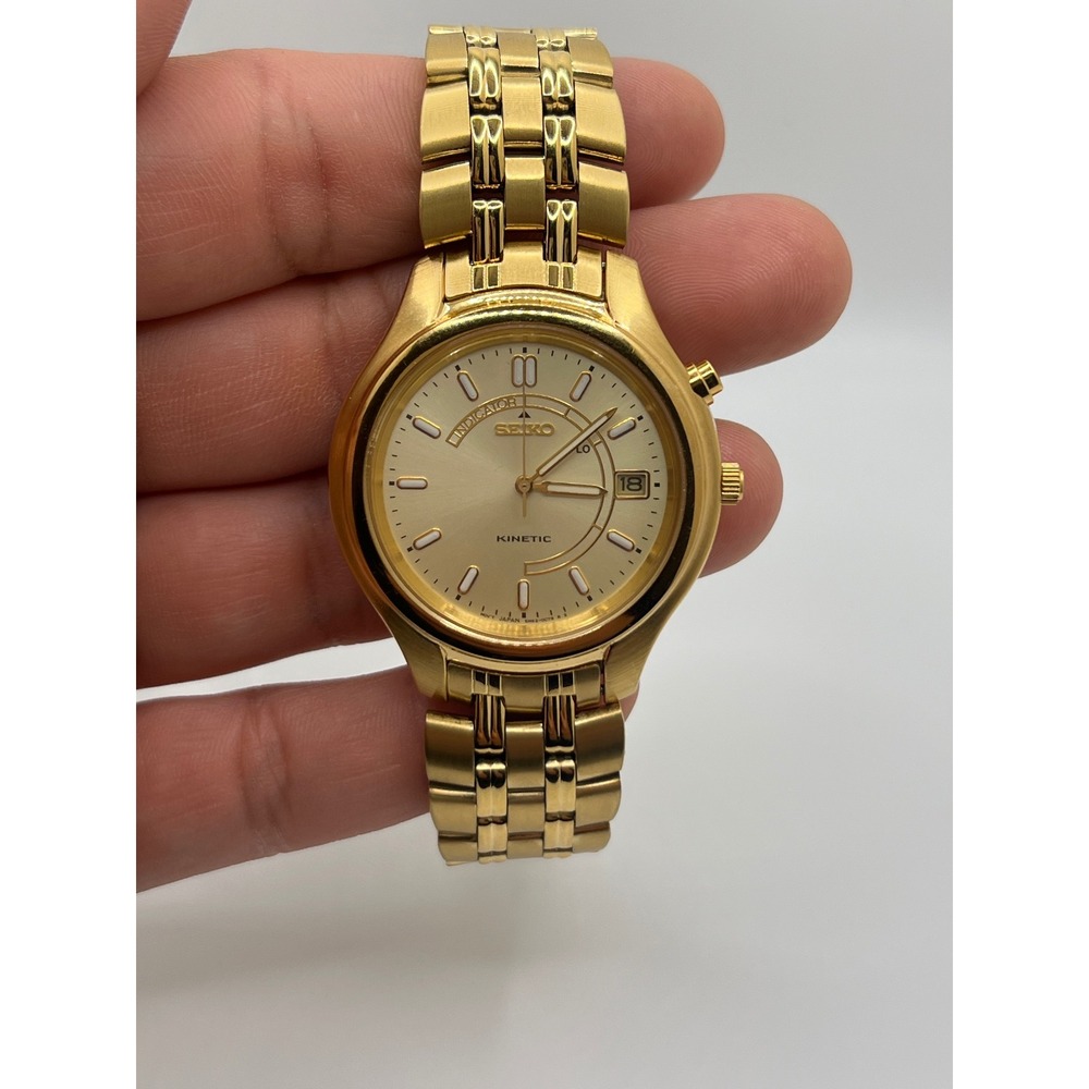 Seiko Kinetic Gold Tone Men's Watch Indicator Date Japan Movement